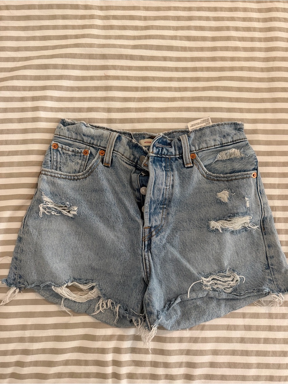 Levi's Light Blue Distressed High-Rise Denim Shorts